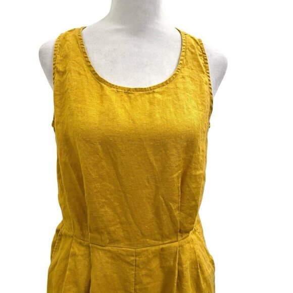 GRAE COVE 100% Linen Wide-Leg Cropped Jumpsuit Mustard Yellow size Small - Picture 2 of 10